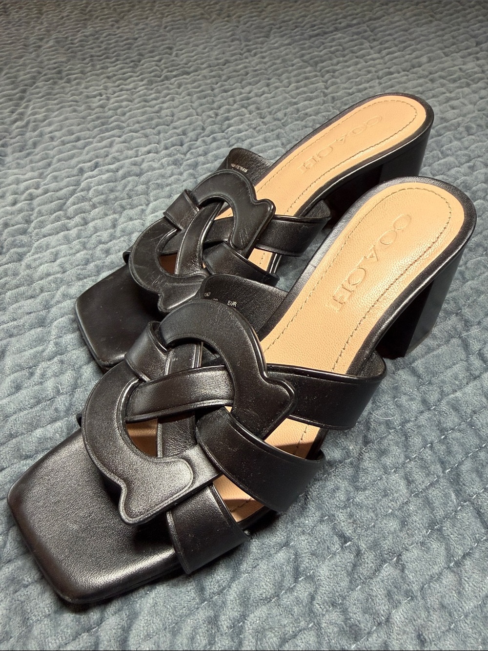 Coach Black Leather Knot Slide Mules